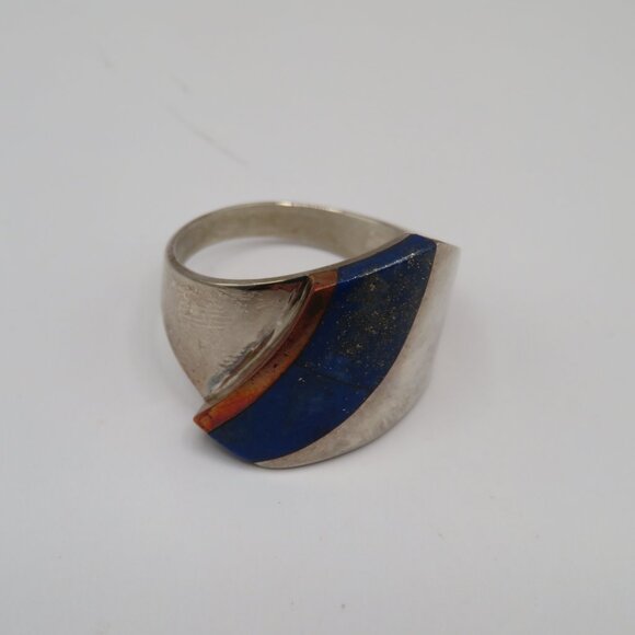 Jay King Desert Rose Trading Lapis Sterling Silver Copper Ring Size 10 - Picture 4 of 8